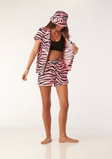 Catnapper set top & shorts (wavy zebra - pink)